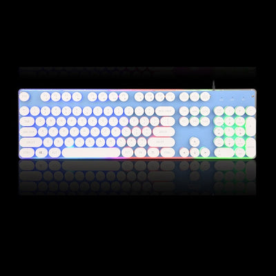 Gaming Russian Keyboard Retro Round Glowing Keycap Metal Panel Backlit USB Wired Metal Panel Illuminated Border Waterproof